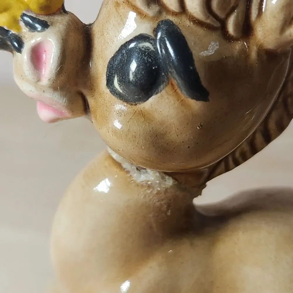 Cute VTG Pair Of Ceramic Donkey Figurines One With Bee (Repaired) KEYSTONE Japan